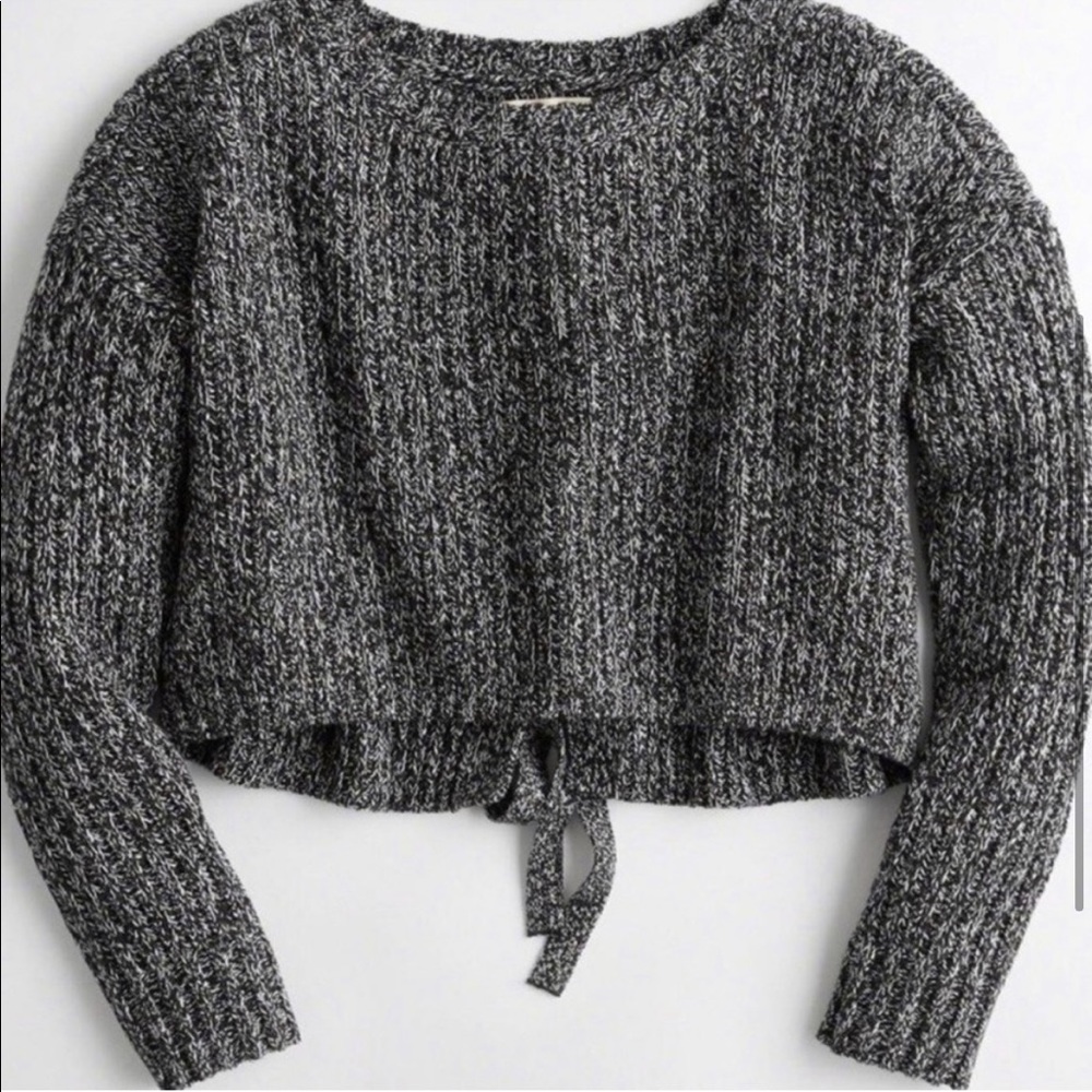 Black Laced Up Back Cropped Sweater